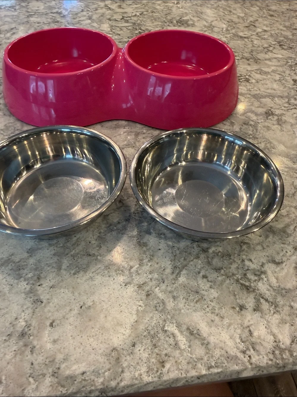 Double Pet Bowl Set - Hot Pink with Stainless Steel Inserts